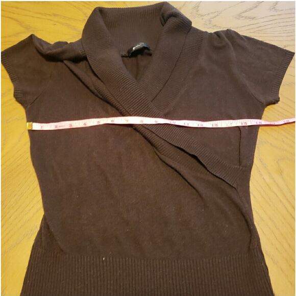 BCX Juniors Large Brown Short Sleeve V-neck Knit Shirt - Picture 8 of 10